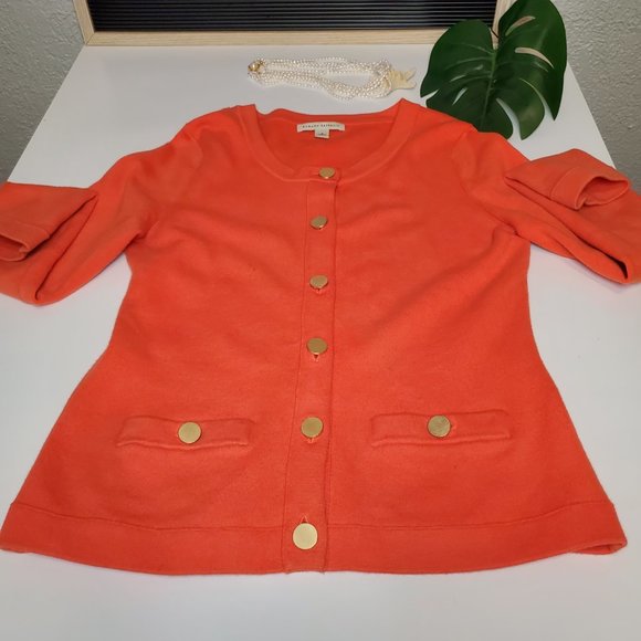 Banana Republic I ORANGE Sweater Cardigan w/Pockets and Gold Buttons Sz S - Picture 9 of 13